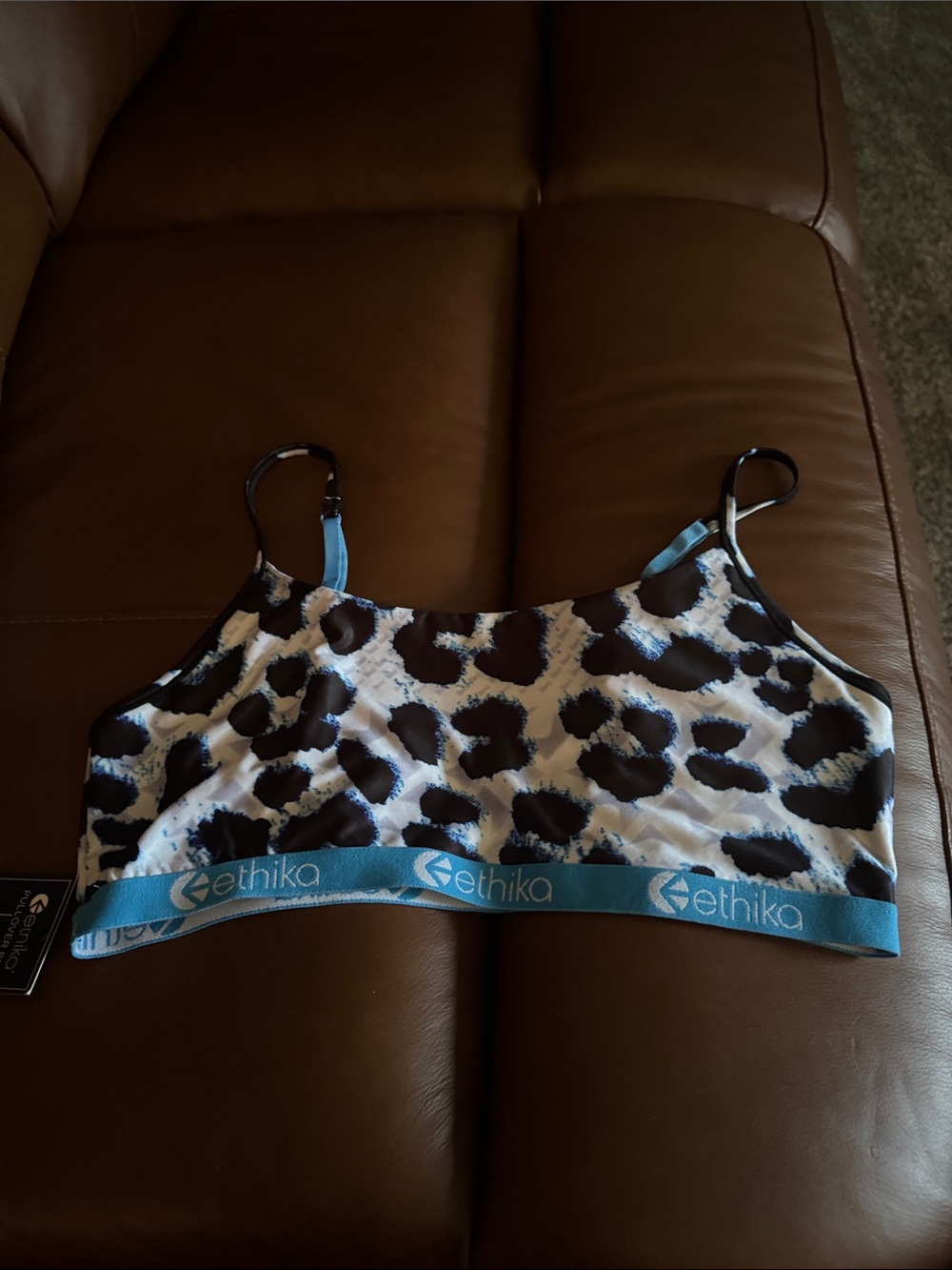 ethika Blue and Black Leopard-Print Sports Bralette